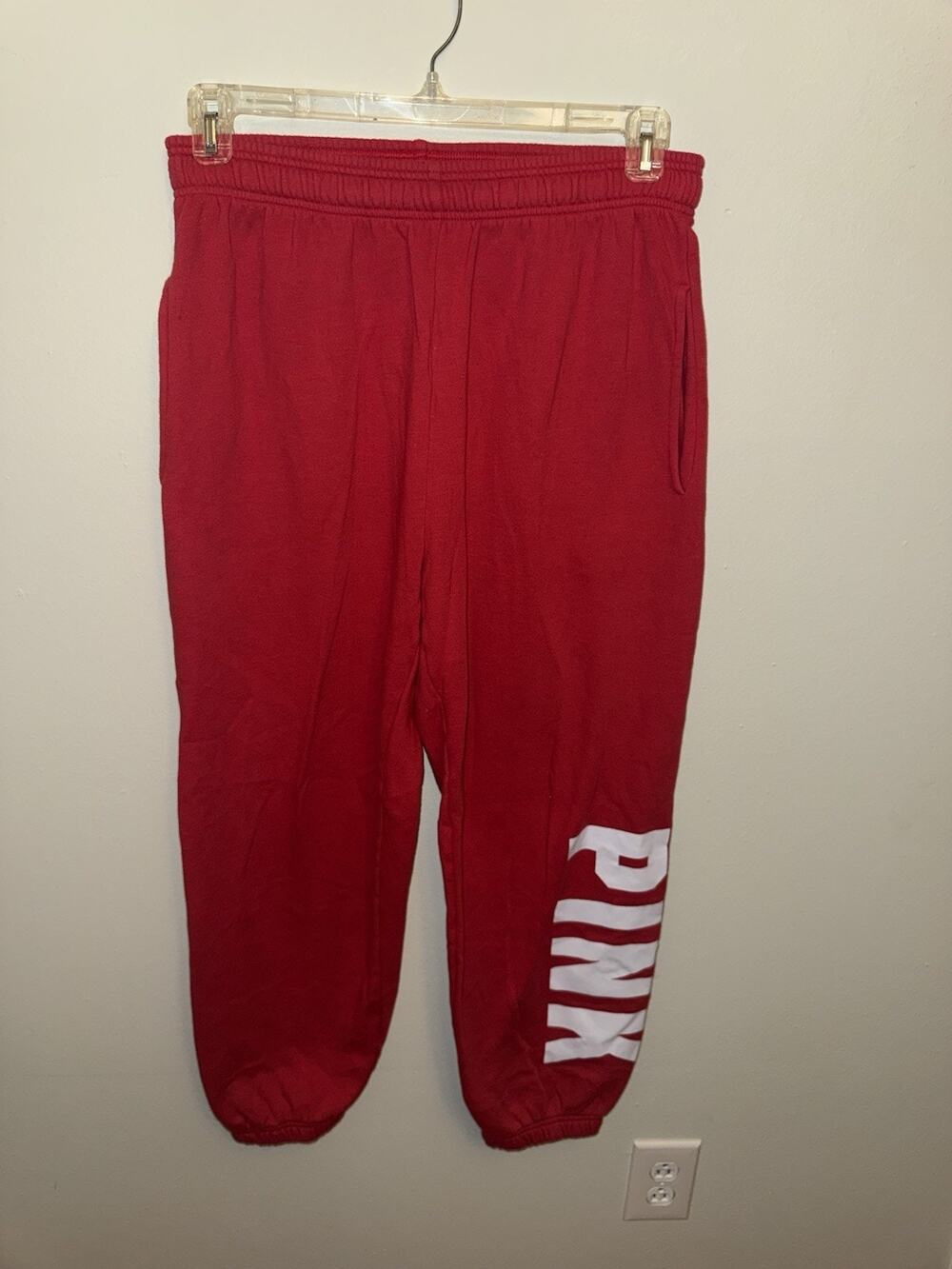 Victoria's Secret PINK Pants Womens Medium Red Fleece Jogger Sweatpants Heritage